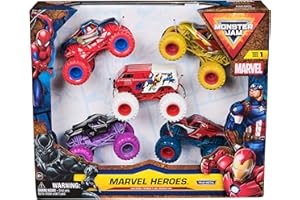 Monster Jam - 5 Véhicules Die-Cast 1:64 Marvel - 5 Véhicules Authentiques Monster Trucks Officiels À Collectionner Echelle 1:64 - Jouet Enfant 3 Ans et +