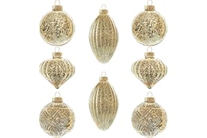 KI Store weihnachtskugeln Champagner Gold Glas 8 Stücke Ornamente für Weihnachtsbaum Christbaumkugeln Gold Glas Weihnachtsdekoration Kugeln
