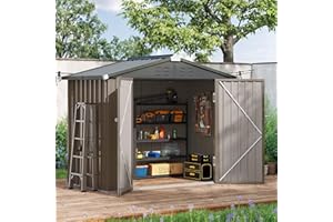 Amopatio Metal Garden Storage Shed 6x4 ft, Outdoor Tool Storage Shed 200x131x192 cm, BikeShed Waterproof with Lockable Door for Winter, Backyard, Patio, Garbage Bin, Tools, Brown