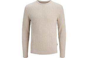 JACK & JONES Herr Jjeemil Knit Cable Crew Neck Noos Jjeemil Knit Cable Crew Neck Noos (1-pack), Havregryn, S