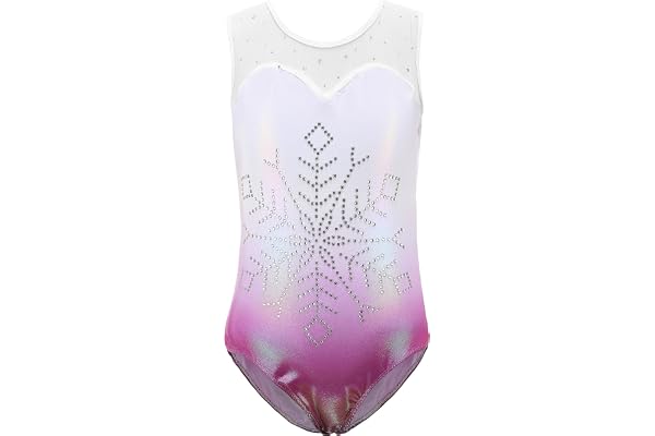 Sinoeem Justaucorps de Gymnastique pour Filles à Manches Longues avec épissure de Diamant Robe Dégradé de Couleur étincelante