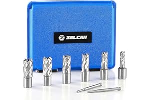 ZELCAN 6 Punte per Trapano Magnetico, Set Frese a Corona HSS con Scanalature Elicoidali a Spirale, Profondità di Taglio 30 mm Diametro 12-22 mm, con 2 Spine Guida e Custodia per Acciaio Alluminio Rame