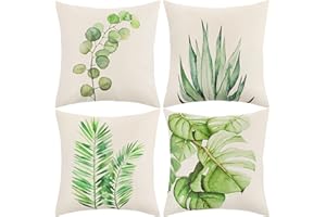 ARNTY Federe Cuscini Divano 45x45, Copricuscini Divano Moderna fodere Cuscini Decorativi Set di 4 Federa per Soggiorno Sedia Divano (Foglia Verde-Biancheria)