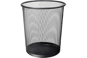 KEPLIN Pattumiera rotonda – 1 confezione di cestini neri antiscivolo in rete | Cestino per la carta | robusto cestino in metallo per interni, per casa, camera da letto, ufficio, bagno, soggiorno,