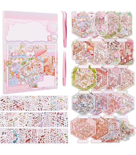 8 Sets 3D House Sticker Buch – DIY Miniaturhaus-Aufkleber Mit Pinzette, Kreative Sticker-Therapie Für Erwachsene & Kinder