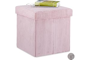 Relaxdays Pouf, Pieghevole, Sgabello Imbottito con Contenitore, Quadrato, con Coperchio, HxLxP: 38 x 38 x 38 cm, Rosa