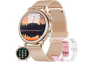 ZPIMY Smartwatche, Inteligentny zegarek damski z połączeniem i Whatsapp, 5ATM Wodoodporny Smartwatch, 1.32" AMOLED Damski zegarek sportowy z monitorem snu, krokomierz, Pulsometr Android iOS (Różane złoto)