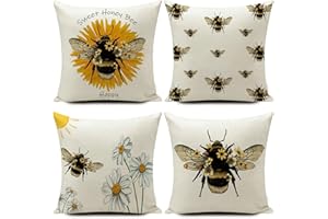 HUASHUZI Cushion Covers Outdoor Waterproof Bee Gifts for Women Garden Cushions Furniture Decorations Summer Set of 4 18x18 inch 45x45cm Throw Pillow Case Home Decor for Sofa Bench Couch