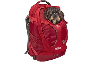 Kurgo G-Train Rucksack, Mit integriertem Hundefach, Wasserfester Boden, Mit Flaschenhaltern, Für Haustiere bis 11 kg, Rot, 33 x 53 x 25 cm