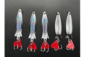 EVERBAY Silver Spinner Spoons (Toby Style) Fishing Lures Metal Jig Long Cast Sea Fishing Treble Hooks Fishing Spinnerbait Freshwater Trout Salmon Bass Cod Pollock, Spinning &Trolling, 5pcs/set