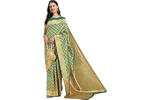 Jaanvi fashion Damen Kerala Banarasi Seide mit Zari Jacquard Arbeit Saree mit ungesäumtem Blusenteil