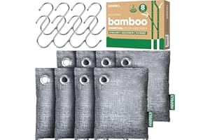 INNMILY Lot de 8 absorbeurs d'odeurs au charbon actif, avec crochets pour éliminer les odeurs fortes, sacs purifiants d'air au charbon de bambou, absorbeurs d'humidité pour la maison, la voiture, le placard,