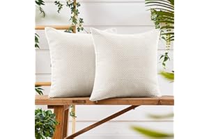 Deconovo Cream Cushion Covers 45cm x 45cm 18x18 Inch, Dotted Corduroy Solid Pillowcases for Sofa Chair Couch with Invisible Zipper, 2 Pieces