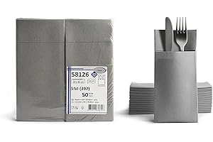 AROBA 50 Airlaid Besteckservietten fertig gefaltete Servietten mit Schlitz 40x40 cm Stoffähnlich 1/8 Falz Premium Qualität Bestecktasche Hochwertig Stoffoptik Grau