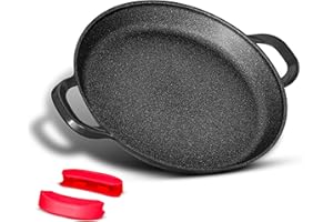 INTIGNIS Poêle à paella professionnelle, grande poêle à frire de 40 cm, aluminium, revêtement en marbre antiadhésif, sans produits chimiques, pour tous les feux à induction, passe au four