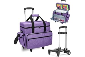 Teamoy Sewing Machine Trolley Bag, Detachable Trolley Case on Wheels with Bottom Wood Pad, Compatible with Singer, Brother and Most Standard Machines and Accessories