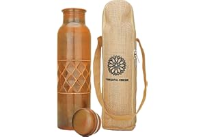 FURNISHFUL FINESSE Antyczna miedziana butelka na wodę z workami jutowymi – 1000 ml (opakowanie 1, butelka z antycznej miedzi)