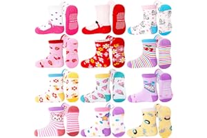 ELUTONG Toddler Baby Grip Socks-Cute Kid's Non Slip Socks-12 Pairs Of Baby’s Socks Suitable Baby Kids Aged 1-7 Years