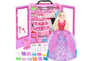 HAPITOIZ Big Size Doll Closet with 50+ PCS Clothes and Fashion Accessories Set, Princess Doll Wardrobe, Dolls Closet Playset for Girls 6-12, 3 to 8 Years Old