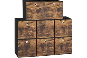 SONGMICS Storage Boxes, Set of 8 Foldable Fabric Storage Cubes, 30 x 30 x 30 cm, Fit Cube Shelves or Organizers, Bins for Clothes, Bedroom, Living Room, Rustic Brown and Ink Black RFB830B01