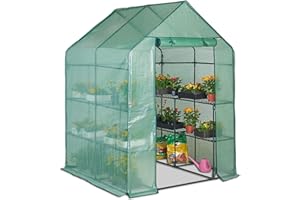 VonHaus Walk In Greenhouse – Green House with 8 Shelves and Weatherproof Re-enforced Plastic PVC Cover – Plant House/Grow House for Garden and Outdoor – Roll Up Zip Panel Door – Easy No Tool Assembly