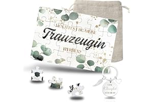 Yezirzax Trauzeugin Fragen Puzzle mit Tasche und Schlüsselanhänger, Trauzeugin Geschenk Trauzeugin Karte für Hochzeit Trauzeugin Fragen Geschenk