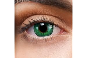 ‎HO-ERSOKA Kontaktlinsen farbig ohne Stärke grün | crazy Jahreslinsen Anime | weiche Linsen Hydrogel | 2 Stück Farblinsen + Linsenbehälter | Elfen |Cosplay | Manga | Fasching | Halloween | Devil Green