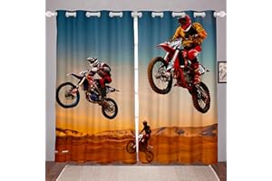 TBRAND Boys Motocross Rider Drapes For Kids Adults Extreme Sports Theme Window Treatments Motorcycle Pattern Curtains Cool Dirt Bike Window Drapes Room Decor W66*L72
