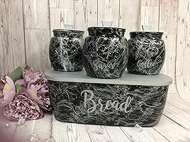 kilner tea coffee sugar 0.85 litre canister jars and bread bin marble effect
