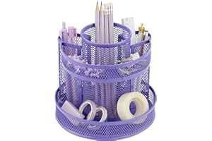 Annova Organizer da scrivania in rete girevole con 5 scomparti rotondi per riporre caramelle/penne accessori da scrivania per ufficio, forniture artistiche, conservazione, aula, casa (Purple)