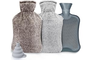 ilauke Termofor na gorącą wodę 2 l z miękkim pokrowcem z polaru, wysokiej jakości torba na gorącą wodę z kauczuku naturalnego - pomaga zapewnić ciepło i komfort (1 Termofor z 2 poszewką)