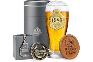 CROWNLY CRYSTAL® 1986 Cadeau 40 Ans Homme Verre à Bière Personnalisé Anniversaire Décoration Idée Cadeau Papa Coffret Original