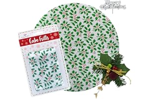 Culpitt Holly Christmas Cake Kit - 10" Festive Board, Silver Frill, Holly & Berry Toppers, Merry Christmas Plaque - 4 Piece Set