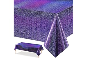 GRESATEK Nappe de fête irisée violette en plastique holographique pour pique-nique, anniversaire, fête prénatale, fête de mariage, 137 x 274 cm