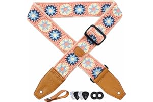 YIKOKO Guitar Strap 2 inch Floral Cotton Guitar Straps with Full Grain Leather End, for Bass, Electric and Acoustic Guitars, Free Strap Button, Strap Locks and Guitar Picks