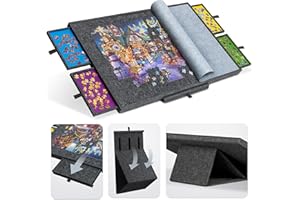 Tektalk Table Puzzle avec Support réglable intégré, 3 Angles d'inclinaison, Plateau Puzzle en Feutre Super léger avec Couvercle et 4 tiroirs de tri, jusqu'à 1500 pièces, Gris
