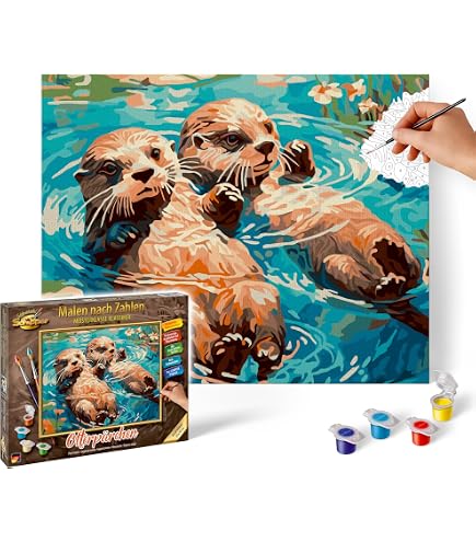 Kit De Pintura Por Números Schipper - Lienzo De Nutrias Con Pinceles Y Pinturas Acrílicas