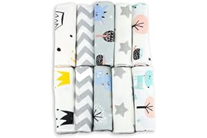 FENSILO Lot de 10 bavoirs en molleton pour bébé - 50 x 35 cm - 100 % flanelle de coton blanc - Multicolore - Fabriqué selon la norme Ökotex Standard 100 - Molleton - Pour garçon ou fille (unisexe)