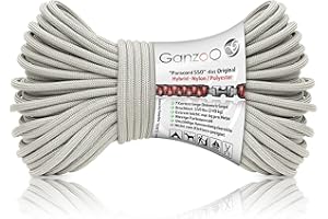 Ganzoo Paracorde 550, 4mm Corde, 30 mètres, Nylon Polyester, Type 3-7 brins intérieurs, Bracelet Laisse pour Chien, Collier pour Chien Ficelle de Camping, Corde à Usage général, Gris