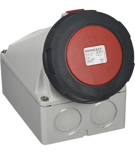 Mennekes Prolongador Power Top Xtra - Prolunga Industriale Con Prese CEE 400V 63A 50-60Hz IP44 - Colore Rosso, Ideale Per Generatori E Motori