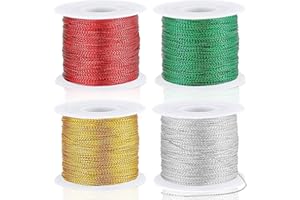 JUNEBRUSHS 440 Yards Weihnachts-Metallkordel-Ornamentschnur, Weihnachtsband-Kordel, Goldene SchnuraufhäNgung zum Basteln Von Ornamenten Schmuckherstellung, Geschenkpapier (Gold, Silber, Rot, GrüN)