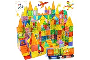 Olvy Blocs Magnétiques Montessori Jouet - 74 Tuiles Magnétiques Enfants - Jouet de Construction Magnétique Dès 3 Ans - Smart Playground Blocs Magnétiques (74 Tuiles Magnétiques)