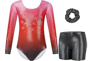 Gogokids, Completo da ginnastica bambina composto da tre pezzi, body senza maniche, pantaloncini e fascia per capelli, tuta danza classica scintillante, con design a colori sfumati, dai 3 ai 12 anni