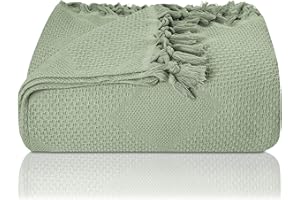 LAYNENBURG Narzuta klasy premium, z ręcznie tkanymi frędzlami, 100% bawełna, letnia narzuta o strukturze waflowej, bawełniana narzuta na łóżko, kanapę i sofę, rozmiar XXL, 220 x 240 cm, miętowa