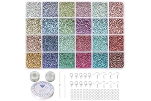 Bala&Fillic 2mm Mini Perlen zum Auffädeln Perlen Set, 24 Farben 14400 Stück in Box, 12/0 Rocailles Perlen mit Perlenschnur und Nadeln für Schmuckherstellung