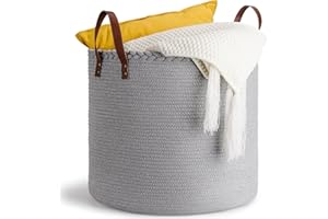 CAFETEE Panier de Rangement en Coton tressé | linge, plaids, déco, chambre, jouets, séjour, hall, maison d'hôte | Modèle Beau Rivage avec anses Marron sur Rivets | 40CM X 46CM