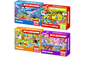 Golvpussel från 4-5 år - Barnpussel från 5-6 år | 4 Stora Pussel, 100 Bitar - Insekter, Havs- och Skogsdjur - Presentspel för Pojkar och Flickor 7-8 år