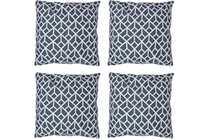 Bean Bag Bazaar Outdoor Cushions Filled, Geometric Collection, Dark Grey, Set of 4, 43cm x 43cm, Water Resistant, Grey Outdoor Cushions for Garden Furniture, Garden, Patio