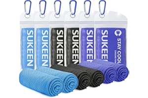 Sukeen Serviette de Refroidissement, 100x30cm Lot de 6 Serviettes Rafraîchissantes pour Le Cou, Serviette Sport Microfibre, Cooling Towel pour Entraînement, Fitness, Sports, Voyages, Yoga, Golf