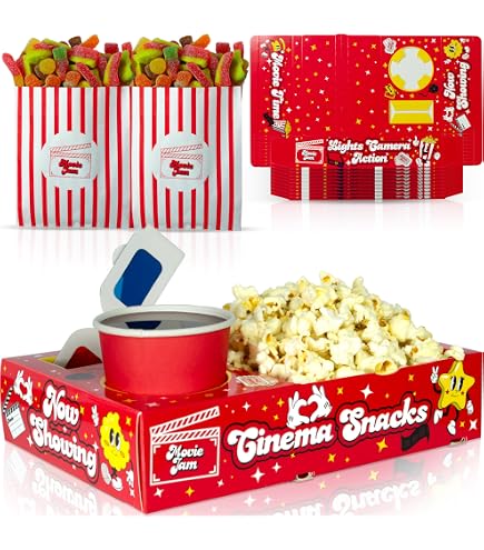 Lot De 10 Boîtes à Popcorn Style Hollywood Rouge Et Blanc - Parfait Pour Fêtes D'Anniversaire, Soirées Cinéma Et Pyjama Party